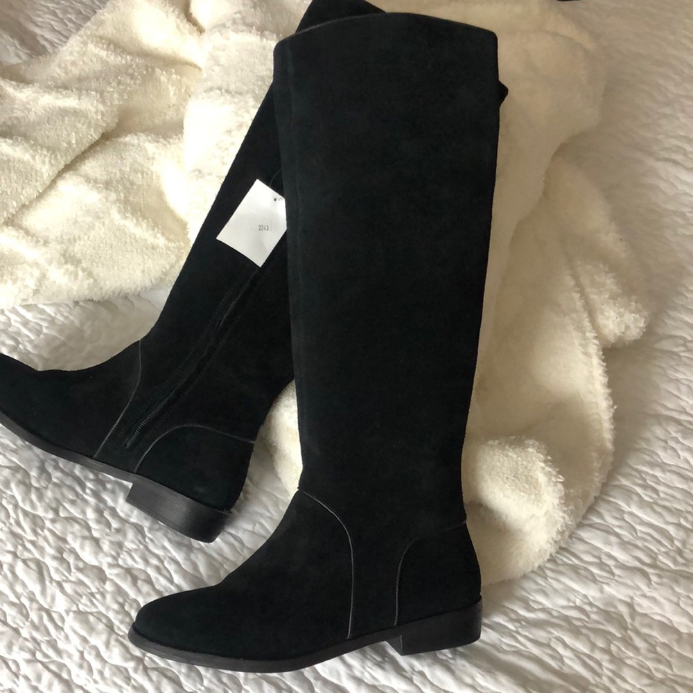 UGG Gracen Black Suede Tall Riding Zipper Boots - Picture 1 of 12